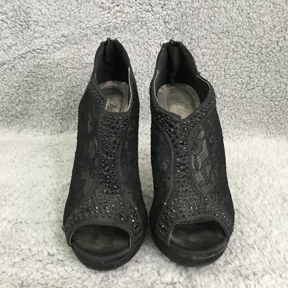 De Blossom Collection Womens 6.5 Lace Bridal High Heel Platform Peep Toe Black - Picture 2 of 10